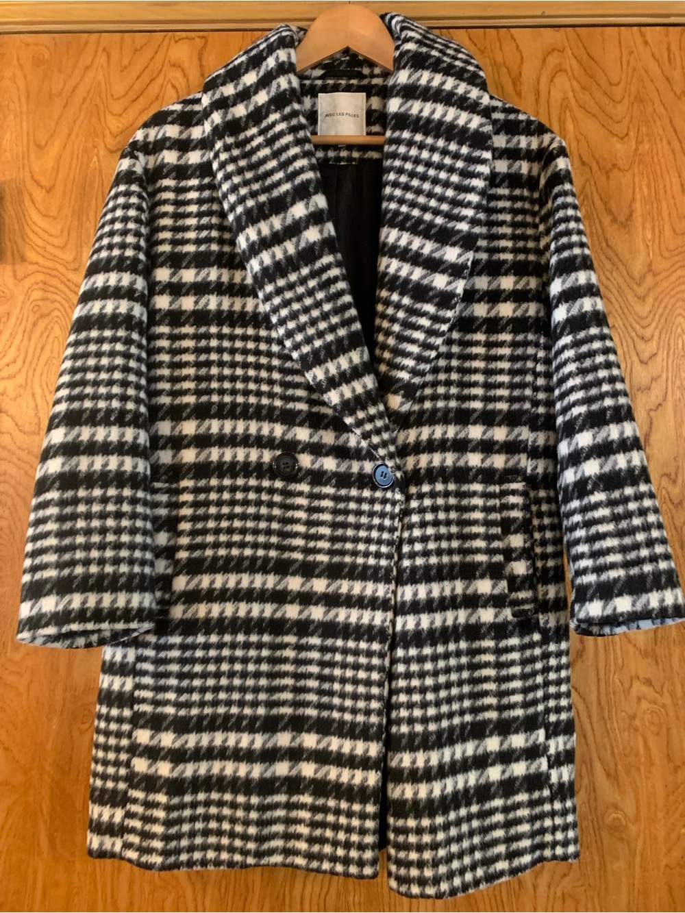 Avec Les Filles Black and White Plaid Pea Coat